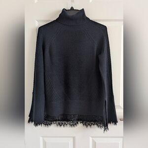Banana Republic x Olivia Palermo Navy Lace Trim Bell Sleeve Turtleneck Sweater S